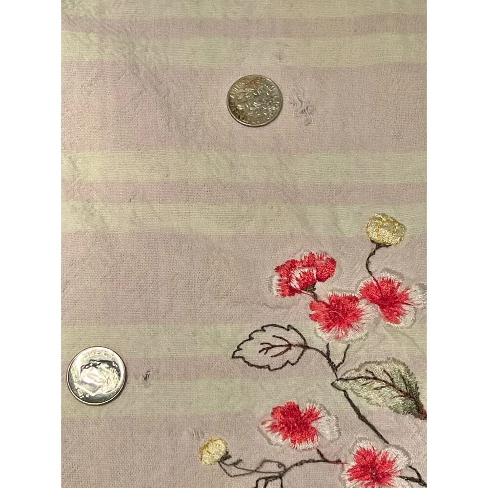 Laura Ashley Embroidered Floral Cotton Tea Towels Set Green Ribbon Trim VTG